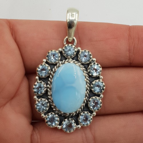 925 Zilveren hanger met larimar en blauw Topaas