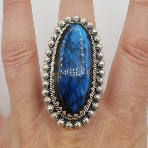 925 Sterling zilveren ring gezet met ovale Labradoriet verstelbaar