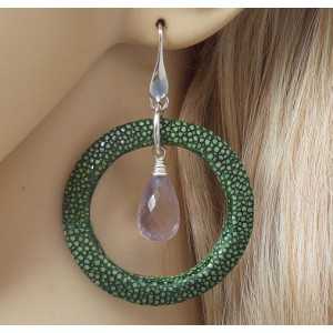 Silver earrings pink Amethyst briolet and green Roggenleer