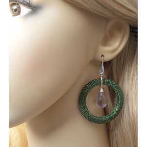 Ohrringe Silber pink Amethyst briolet und grün Roggenleer