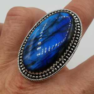 925 Sterling zilveren ring smalle ovale Labradoriet verstelbaar