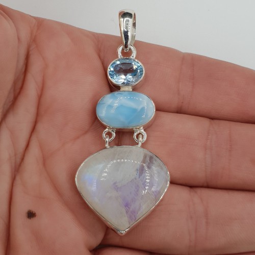zilveren hanger Larimar Maansteen en blauw Topaas