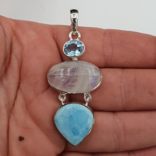 zilveren hanger met Larimar Maansteen en blauw Topaas