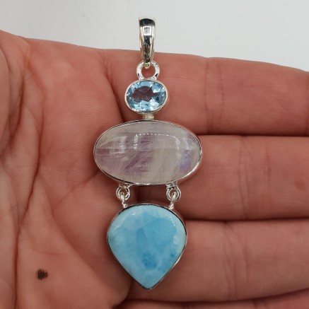 zilveren hanger met Larimar Maansteen en blauw Topaas