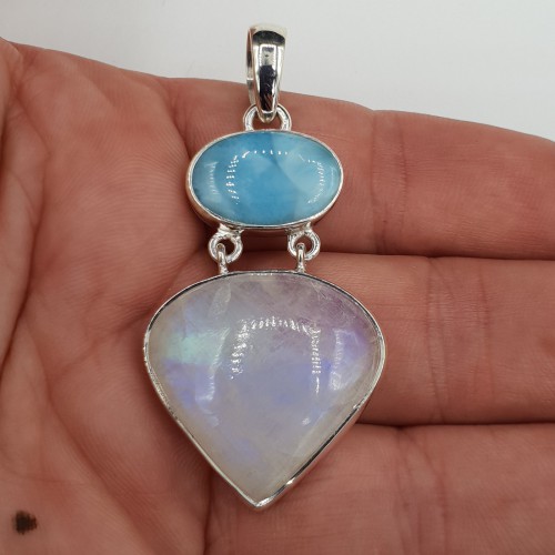 Zilveren hanger met Maansteen en Larimar