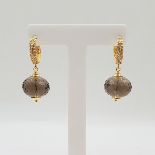 Vergulde oorbellen Smokey Topaas