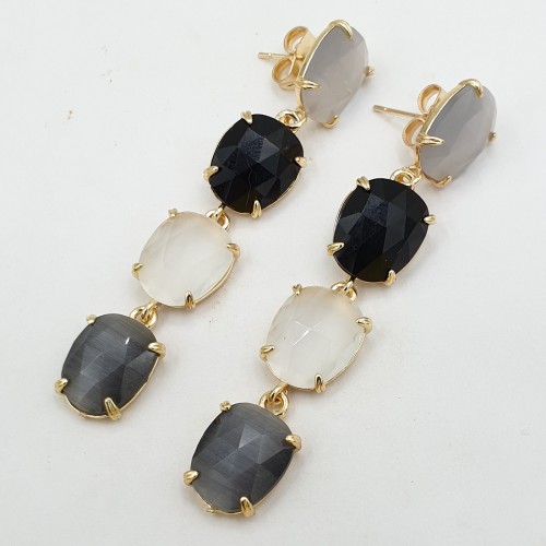 Vergulde oorbellen gezet met Kattenoog