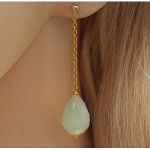 Vergoldet-lange Ohrringe mit hellgrünen Jade-briolet