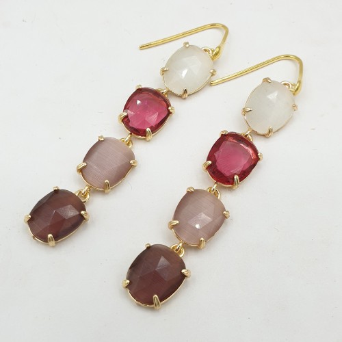 Vergulde lange oorbellen Kattenoog