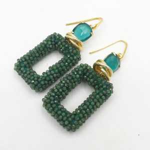 Goud vergulde oorbellen rechthoekige Emerald hanger en Kattenoog