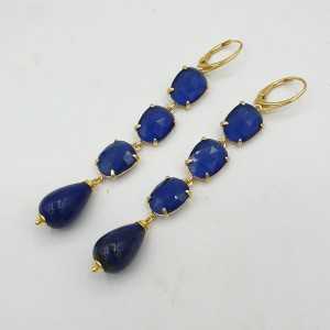 Goud vergulde oorbellen met Kattenoog en Lapis Lazuli