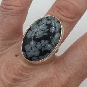 Zilveren ring met ovale sneeuwvlok Obsidiaan 19 mm