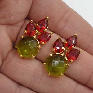 Goud vergulde oorbellen Granaat rode en Peridot groene quartz