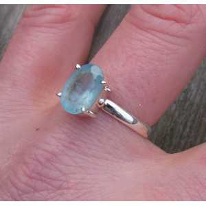 Silver ring set with oval facet Aquamarine 19 mm