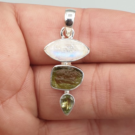 925 Sterling zilveren hanger Moldaviet Maansteen Toermalijn