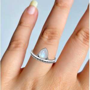 925 Sterling zilveren ring druppelvormige Maansteen