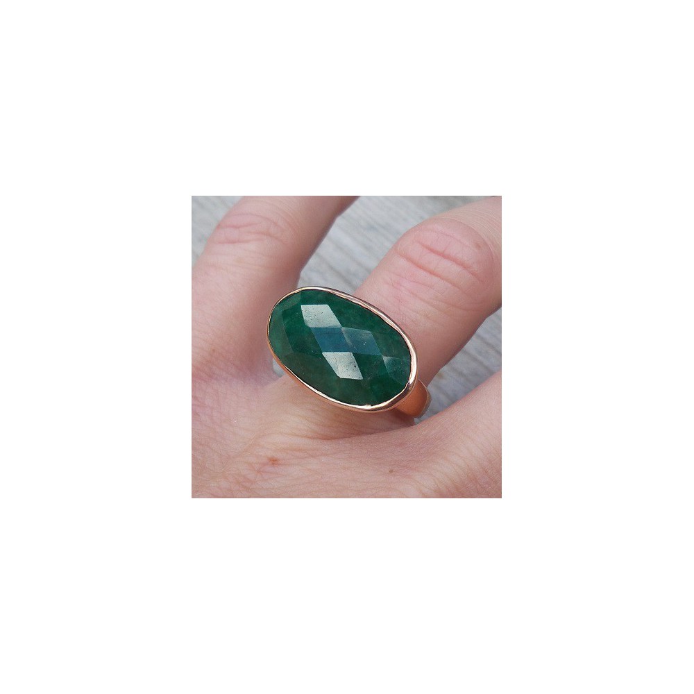 Gold plated ring with traverse oval Emerald 17.3 mm