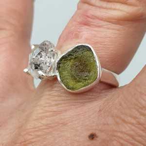 925 Sterling zilveren ring Herkimer diamant en Moldaviet 16.5 mm