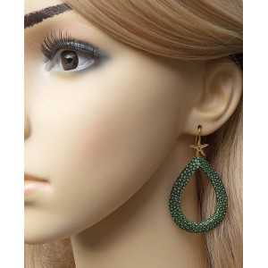 Gold plated earrings with open drop of green Roggenleer