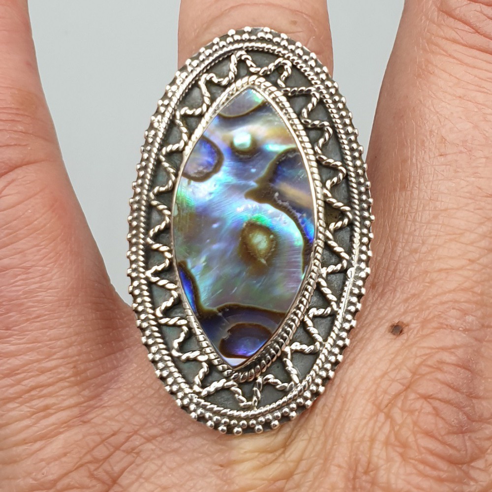 925 Sterling zilveren ring met marquise Abalone schelp 16.5 mm