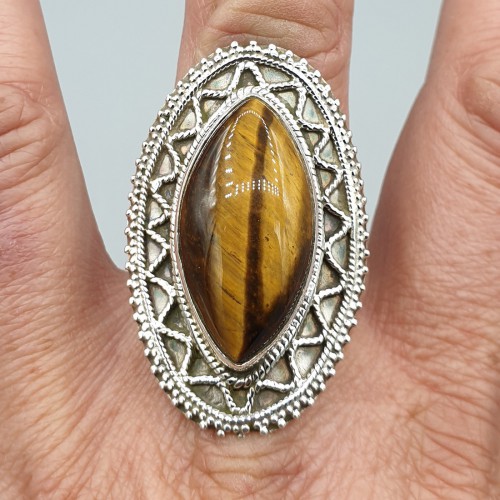 925 Sterling zilveren ring met marquise Tijgeroog