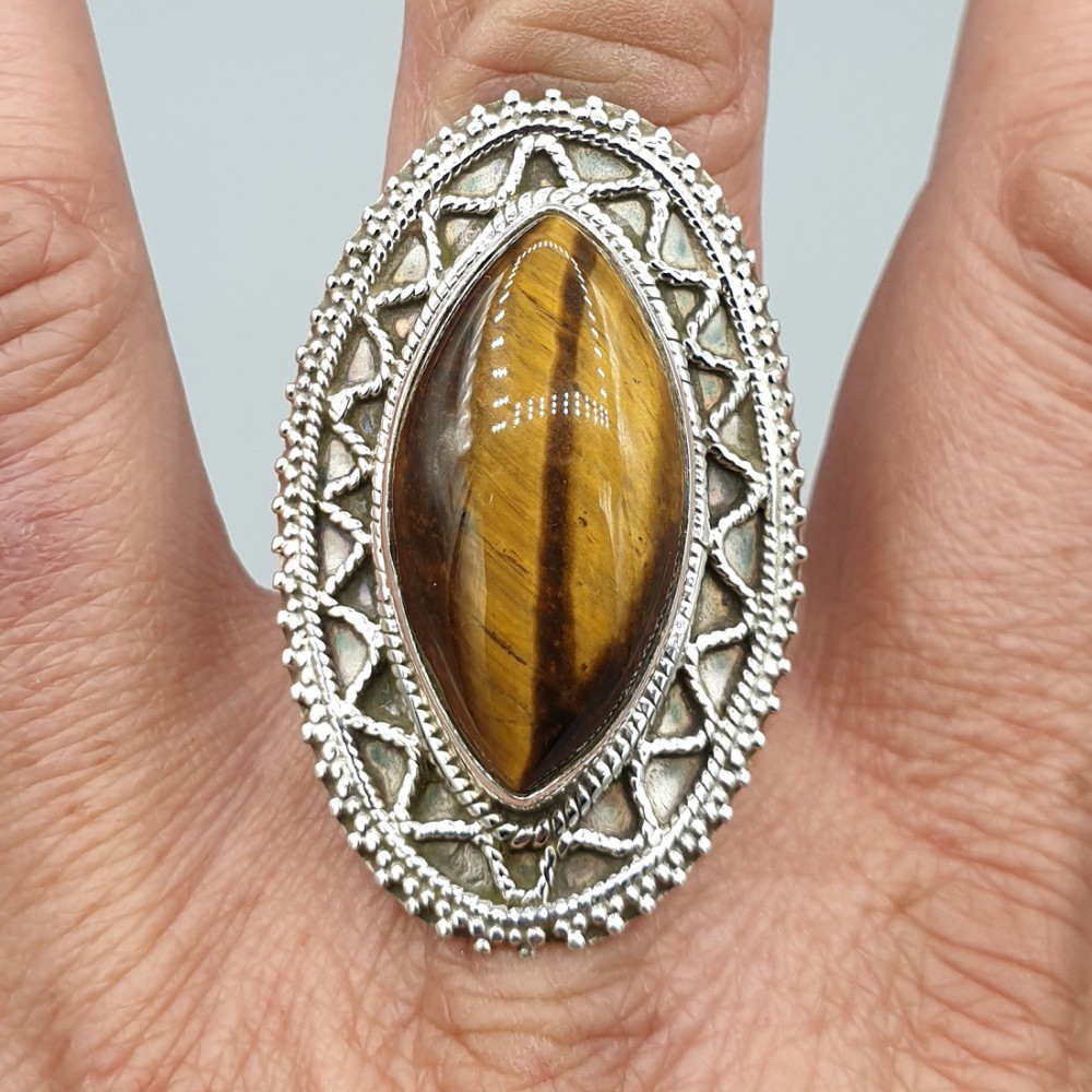 925 Sterling zilveren ring met marquise Tijgeroog