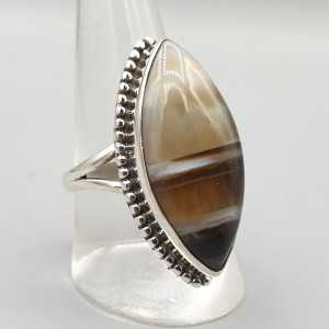 925 Sterling zilveren ring marquise Botswana Agaat 18.5 mm