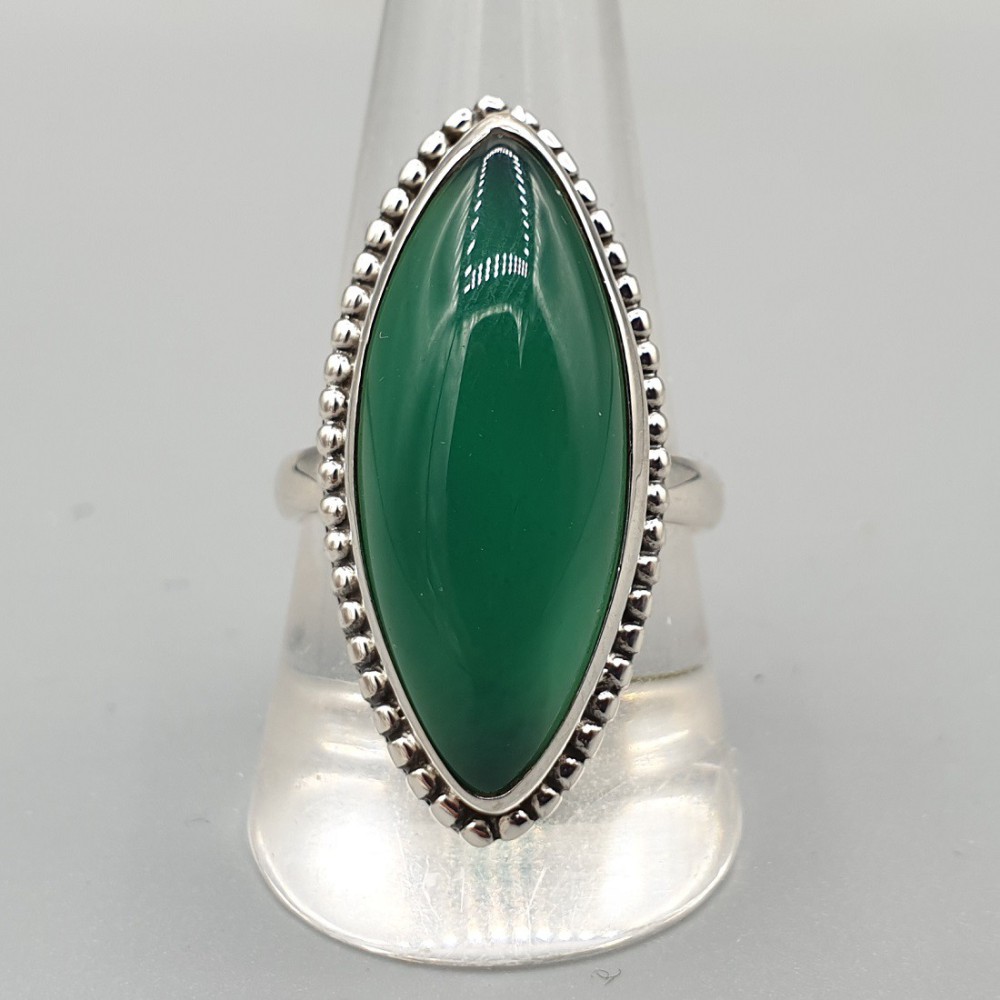 925 Sterling zilveren ring marquise groene Onyx 19 mm