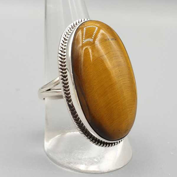 925 Sterling zilveren ring ovale Tijgeroog 19 mm