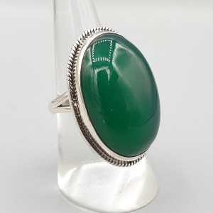 925 Sterling zilveren ring ovale groene Onyx 17 mm