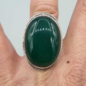 925 Sterling zilveren ring ovale groene Onyx 17 mm