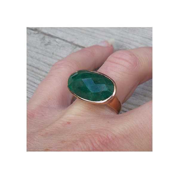Gold plated ring with traverse oval Emerald 17.3 mm