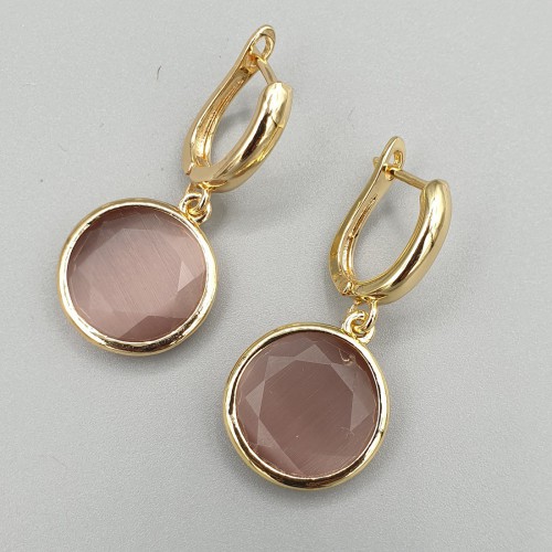 Vergulde oorbellen ronde oud roze Kattenoog