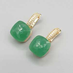 Goud vergulde oorbellen vierkante licht groene crystal