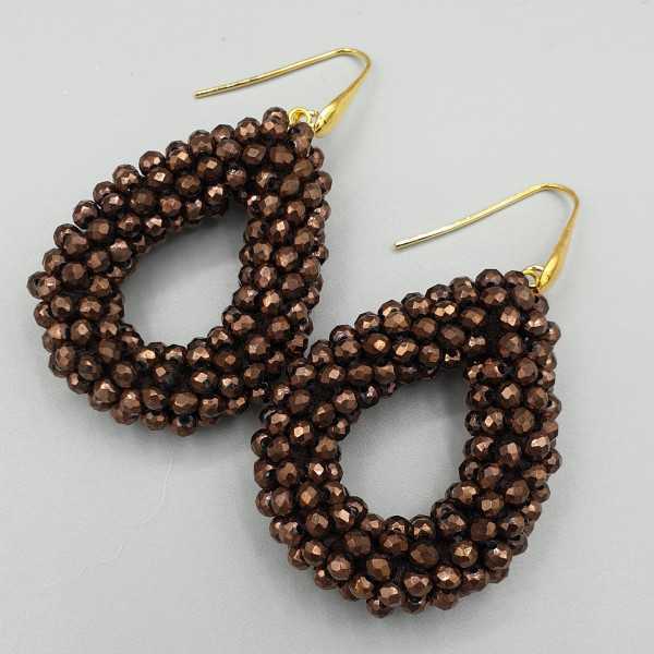Gold plated blackberry glassberry earrings open drop brown metallic crystals