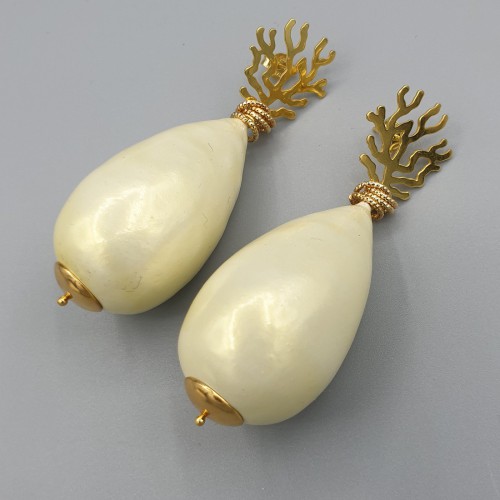 Vergulde oorbellen grote licht gele katoen Parel