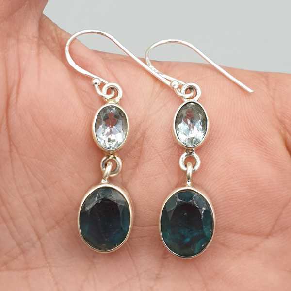 925 Sterling zilveren oorbellen blauw Topaas en Teal blauwe quartz