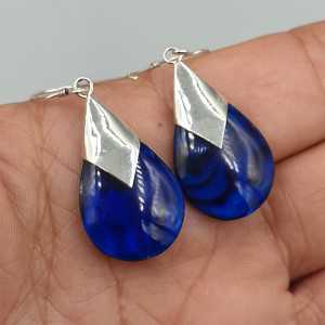 925 Sterling zilveren oorbellen blauwe Abalone schelp