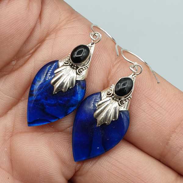 925 Sterling zilveren oorbellen blauwe Abalone schelp en Onyx