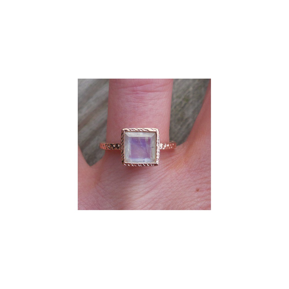 Gold-plated ring set with square faceted Moonstone 17.3 mm