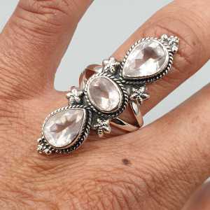 925 Sterling zilveren ring met facet Rozenkwarts 17.3 mm