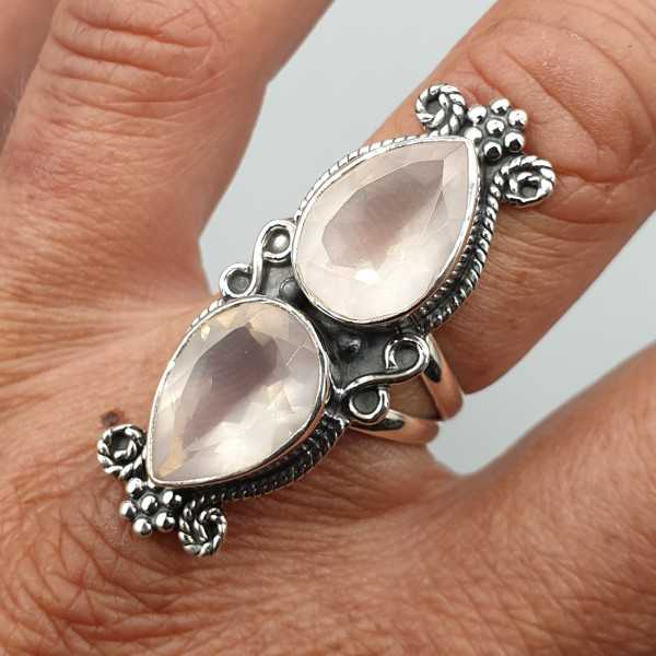 925 Sterling zilveren ring facet geslepen Rozenkwarts 18 mm