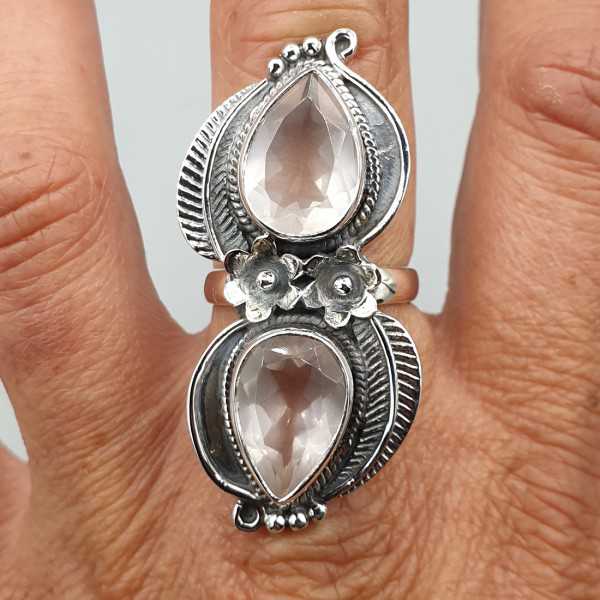 925 Sterling zilveren ring facet Rozenkwarts 18 mm