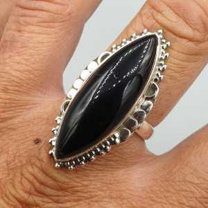 925 Sterling zilveren ring marquise zwarte Onyx 18 mm