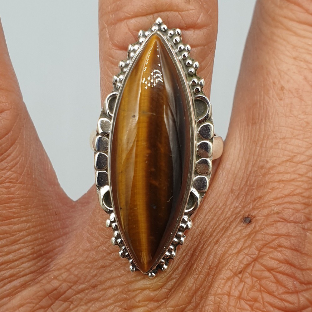 925 Sterling zilveren ring met marquise Tijgeroog maat 17.3 mm