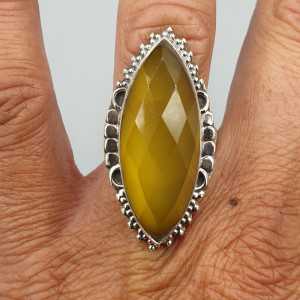 925 Sterling zilveren ring facet gele Chalcedoon 17.3 mm