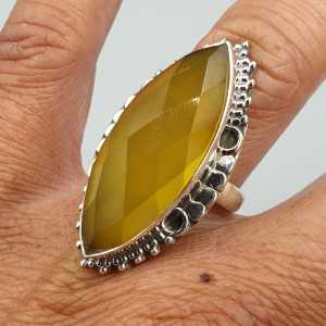 925 Sterling zilveren ring facet gele Chalcedoon 17.3 mm