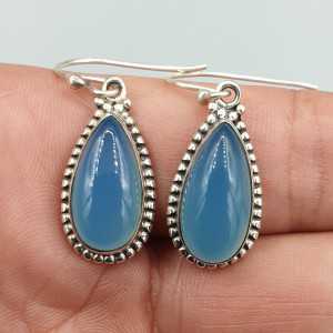 925 Sterling zilveren oorbellen blauw Chalcedoon