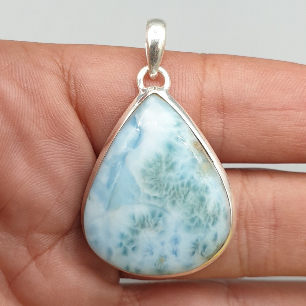 925 Sterling zilveren hanger met brede druppelvormige Larimar