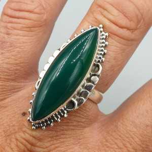 925 Sterling zilveren ring marquise groene Onyx 18 mm